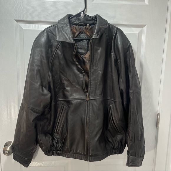 Vintage Roundtree & Yorke Leather Bomber Jacket Aviator Full Zip Black Vtg L - Picture 1 of 12